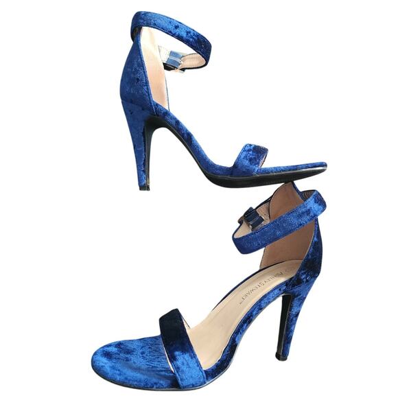 Ashley Stewart Blue Velvet Open Toe Heels Size 10W - Picture 4 of 7